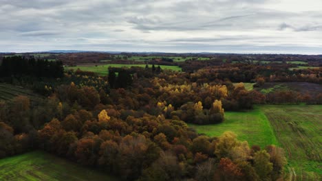 Filmische-Luftaufnahme-Der-Französischen-Landschaft,-Bäume,-Straßen-Und-Dörfer