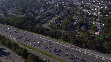 An-aerial-view-of-the-Southern-State-Parkway-on-Long-Island,-NY-on-a-sunny-day