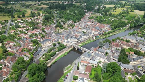 Montignac-Lascaux-town-France-high-angle-drone-,-aerial-,-view-from-air
