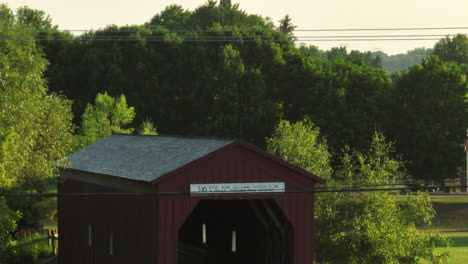 Rising-On-The-Wooden-Covered-Bridge-In-The-State-of-Minnesota,-Zumbrota,-USA