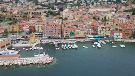 Waterfront-Villefranche-sur-Mer-France-drone-,-aerial-,-view-from-air