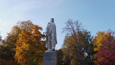 Statue-of-Janko-Kral-in-City-Park-of-Bratislava,-Slovakia
