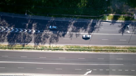Aerial-top-down:-Traffic-on-new-polish-highway-and-rural-roads-in-suburb-of-Gdynia,Poland