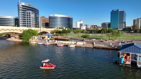 People-pedal-boating-on-Tempe-Town-Lake-during-sunset