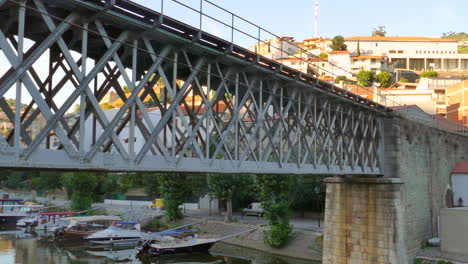 Detail-of-metal-bridge-structure-in-Douro-Valley,-Pinhão,-Portugal