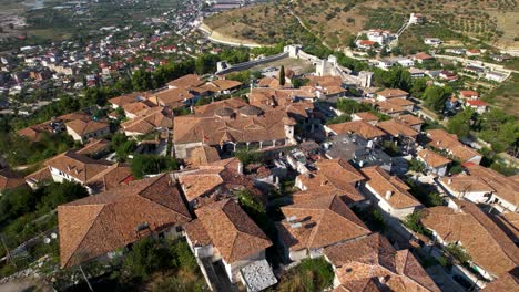 Berat-Ancient-Stone-Walls,-Red-Roof-Houses,-and-Historic-Church-Await-Your-Discovery,-Enchanting-Castle-Hill