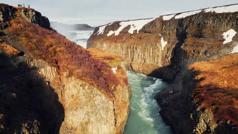 Drone-shot-of-icelandic-gullfoss-cascade