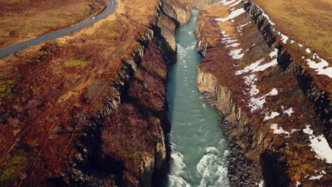Aerial-view-of-gullfoss-river-waterfall