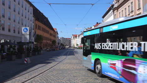 Historic-Bavarian-Boulevard-Of-Maximilianstraße-Lined-With-Architecture-Building-In-Augsburg,-Germany-On-A-Sunny-Day