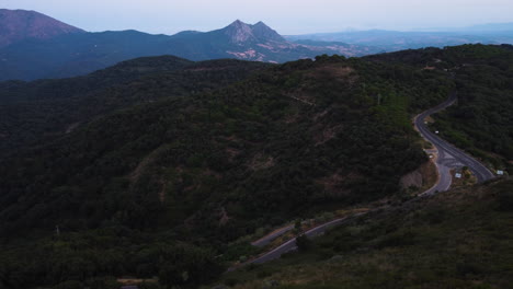 A-mountain-road-cuts-through-the-trees-in-Pico-De-Los-Reales-in-Estepona,-Spain