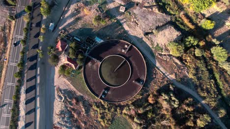 Top-Down-Aerial-View-of-Sewage-Water-Filtration-Plant-Circular-Reservoir