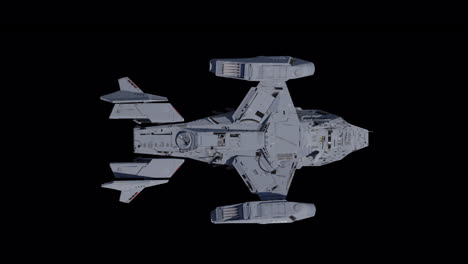 Landungsansicht-Eines-Kampfraumschiffs-–-Oben,-Schwarzer-Hintergrund,-Geeignet-Für-Überlagerung-Mit-Alphakanal-Matte-Blending-Option,-Nahtlose-Integration-In-Verschiedene-Science-Fiction-Konzepte-Und--Szenen