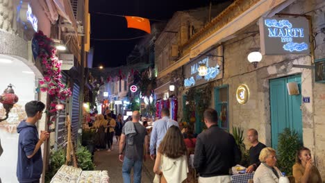 Beautiful-Scenery-of-Vibrant-Streets-in-Alacati-during-Summer-Nights-in-Turkey