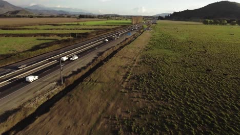 Cinematic-aerial-drone-shots-of-Chilean-highway,-landscape-and-nature