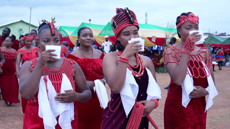 Women-from-the-Benin-tribe-parade-at-a-cultural-event---slow-motion