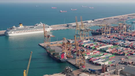 Stunning-Footage-of-Costa-Concordia-Cruise-Ship:-Majestically-Anchored-Near-Barcelona's-Bustling-Cargo-Harbour