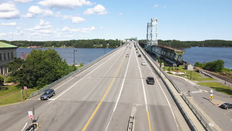 Drone-footage-showing-traffic-on-the-RTE-1-highway-bridge-crossing-at-the-City-of-Bath-in-Maine