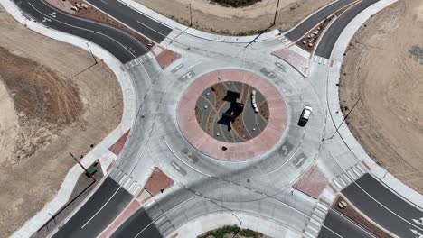 Cars-navigate-a-roundabout-in-this-dynamic-drone-shot