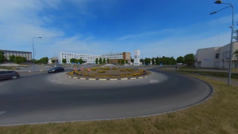 Roundabout-in-Central-Square-in-Naujoji-Akmene,-Lithuania