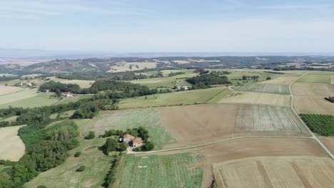 Aerial-drone-shot-of-french-farmland