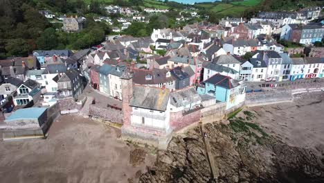 Picturesque-Village-of-Kingsands-in-Cornwall-with-Scenic-Views-from-Aerial-Drone,-UK