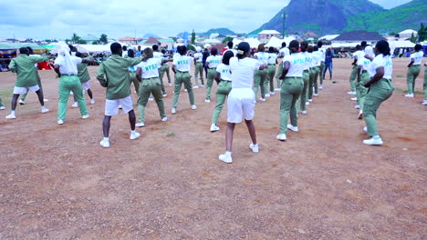 Military-cadets-at-a-youth-camp-in-Kubwa,-Nigeria-demonstrate-hand-to-hand-combat-skills