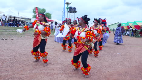 Calabar-tribe-dance-festival-youth-corps-celebration-in-Kubwa,-Nigeria---slow-motion