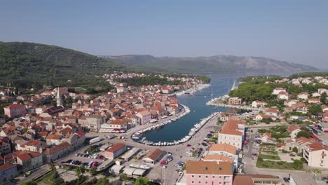 Aerial-croatia:-Stari-Grad,-Hvar-Island:-Picturesque-harbor-with-historic-charm