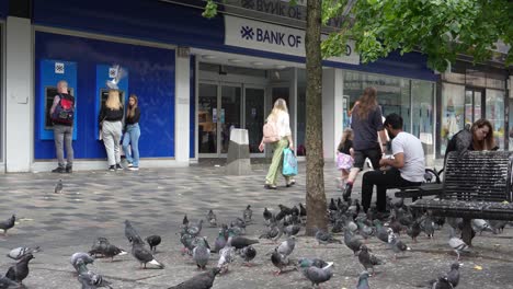 Tauben-Und-Menschen,-Die-Im-Herzen-Des-Stadtzentrums-Von-Glasgow-Zusammenleben