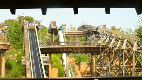 Silver-River-Flume,-Far-West-at-Port-Aventura-Park-in-Salou,-Spain