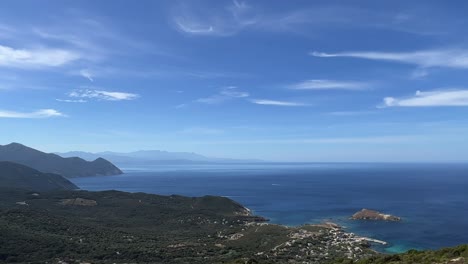 Panoramic-view-of-Centuri-landscape-and-seascape-in-northern-Corsica-island,-France