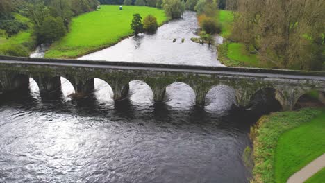 A-4K-drone-shot-of-the-18th-century-10-span-bridge-over-the-tiver-Nore-in-Inistigoe-County-Kilkenny-Ireland