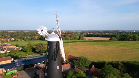 Aerial-video-footage-captures-the-renowned-Waltham-Windmill-and-Rural-History-Museum-in-Lincolnshire,-UK