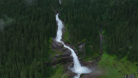 Unbridled-force-of-the-element-of-water-at-Krimml-waterfalls,-Austria