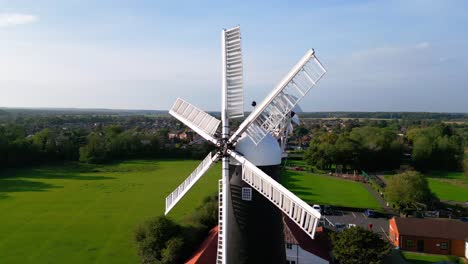 High-above,-video-footage-showcases-the-renowned-Waltham-Windmill-and-Rural-History-Museum-in-Lincolnshire,-UK