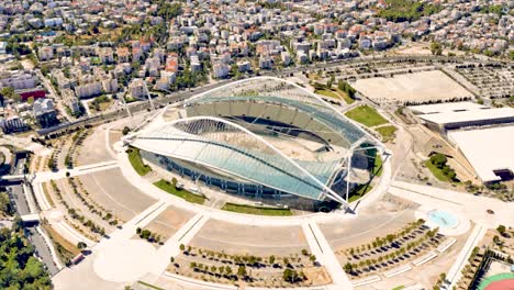 Santiago-Calatrava-Stadium-Athens-Greece,-Point-of-Interest-Animation,-OAKA-Football-Stadium-in-Olympic-Village
