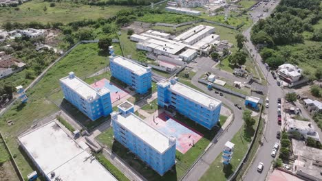 Najayo-prison-and-recreation-area-with-basketball-courts,-San-Cristobal-in-Dominican-Republic