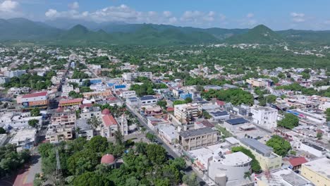 Aerial-forward-shot-of-Bani-City-in-Peravia-Province,-Dominican-Republic