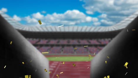 Animation-Von-Goldenem-Konfetti,-Das-über-Ein-Leeres-Sportstadion-Fällt