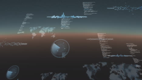 Animation-Der-Datenverarbeitung,-Weltkarten-Und-Statistikaufzeichnung-Auf-Gradientenhintergrund