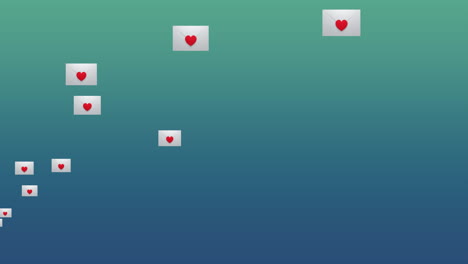 Digitale-Animation-Des-Roten-Herzsymbols-Auf-Dem-Nachrichtensymbol,-Das-Vor-Grünem-Hintergrund-Mit-Farbverlauf-Schwebt