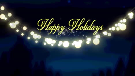 Animation-of-christmas-seasons-greetings-and-glowing-fairy-lights-over-winter-landscape