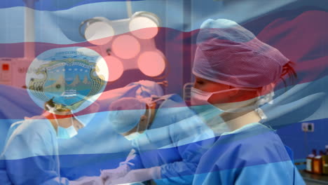 Animation-of-flag-of-costa-rica-waving-over-surgeons-in-operating-theatre