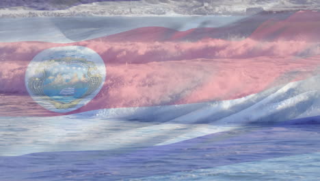 Composición-Digital-De-Ondear-La-Bandera-De-Costa-Rica-Contra-Las-Olas-En-El-Mar