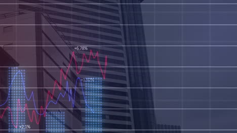 Animación-Del-Procesamiento-De-Datos-Estadísticos-A-Través-De-La-Red-Grid-Frente-A-La-Vista-De-Edificios-Altos.