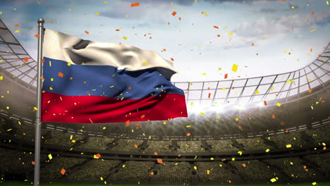 Animación-De-Confeti-Y-Estadio-Sobre-Bandera-De-Rusia.