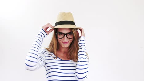 Pretty-brunette-with-eyeglasses-and-hat