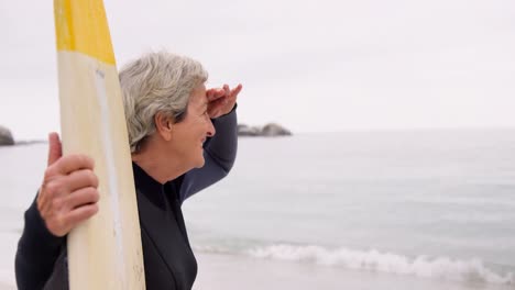 Mujer-Jubilada-Sosteniendo-Una-Tabla-De-Surf