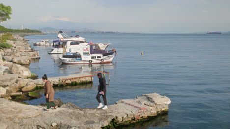 Stone-jetty-on-the-calm-Sea-of-Marmara-in-Istanbul-Yenkapi-district