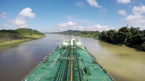 Timelapse-oil-tanker-bow-transit-panama-canal-crossing-Miraflores-locks-sunrise